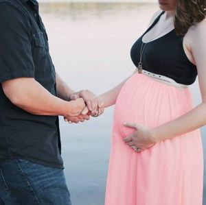 Long black and bright pink dress